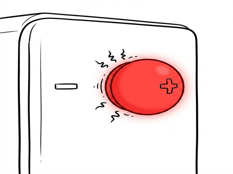 Illustration of a fridge-magnet stick inside a house.